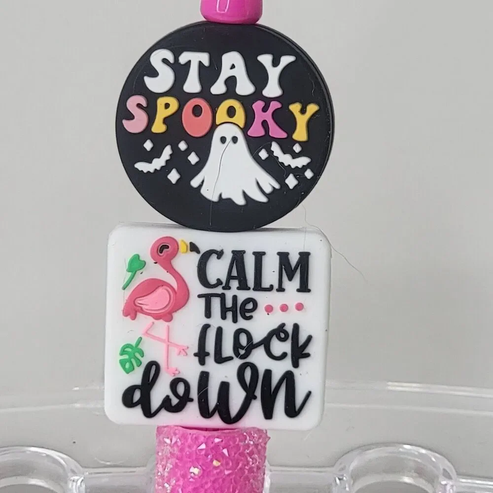 Focal Funny Beaded Pen Stay Spooky and Calm The Flock Down Flamingo Ghost